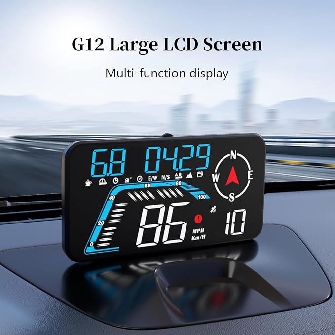 Liiiyuan Head Up Display G12, A Car Head Up Display with Multifunctional Mileage Display, Suitable for All GPS Speedometer Models, USB Plug and Play, Easy Installation
