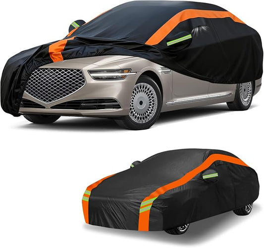 Universal Fit Car Cover for Sedan Length 209-218in, Waterproof Automobiles Cover All Weather Compatible with Chevrolet Caprice, Lincoln Continental, Cadillac DTS, Ford Crown Victoria