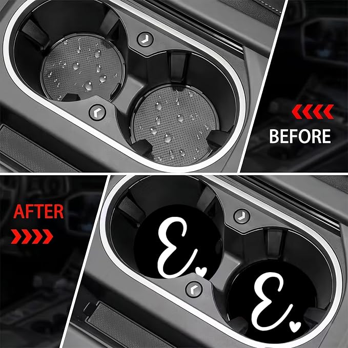 2PCS Letter H Car Cup Holder Coasters,Simple Initial Car Coasters Cars Accessories Interior Decor Universal Neoprene 2.75" Anti-Slip Rubber Mat with Finger Slot,Monogram Gifts for Women, Men, Driver