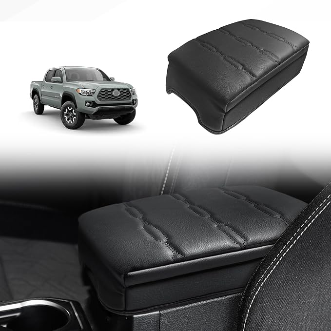 Muslogy Center Console Armrest Cover Fit for Toyota Tacoma 2016-2023 Accessories, Comfort Armrest Pad Console Lid Cushion Vegan Leather 1-Inch Extra Thick
