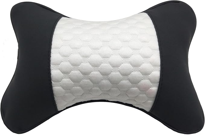 Car Neck Pillows Both Side Pu Leather 2pieces Pack Headrest Fit for Most Cars Filled Fiber Universal Car Pillow (White)