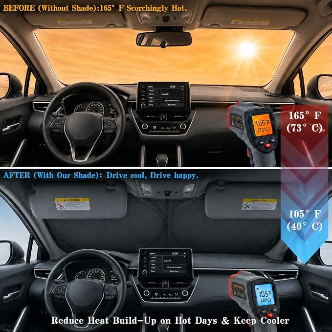 Car Windshield Sun Shade, Universal Fit Midsized Sedan SUV, Angry Red | 63 x 31.5" Windshield Cover, Foldable Front Window Sunshade, UV Heat Protection, Cute Eyes Series