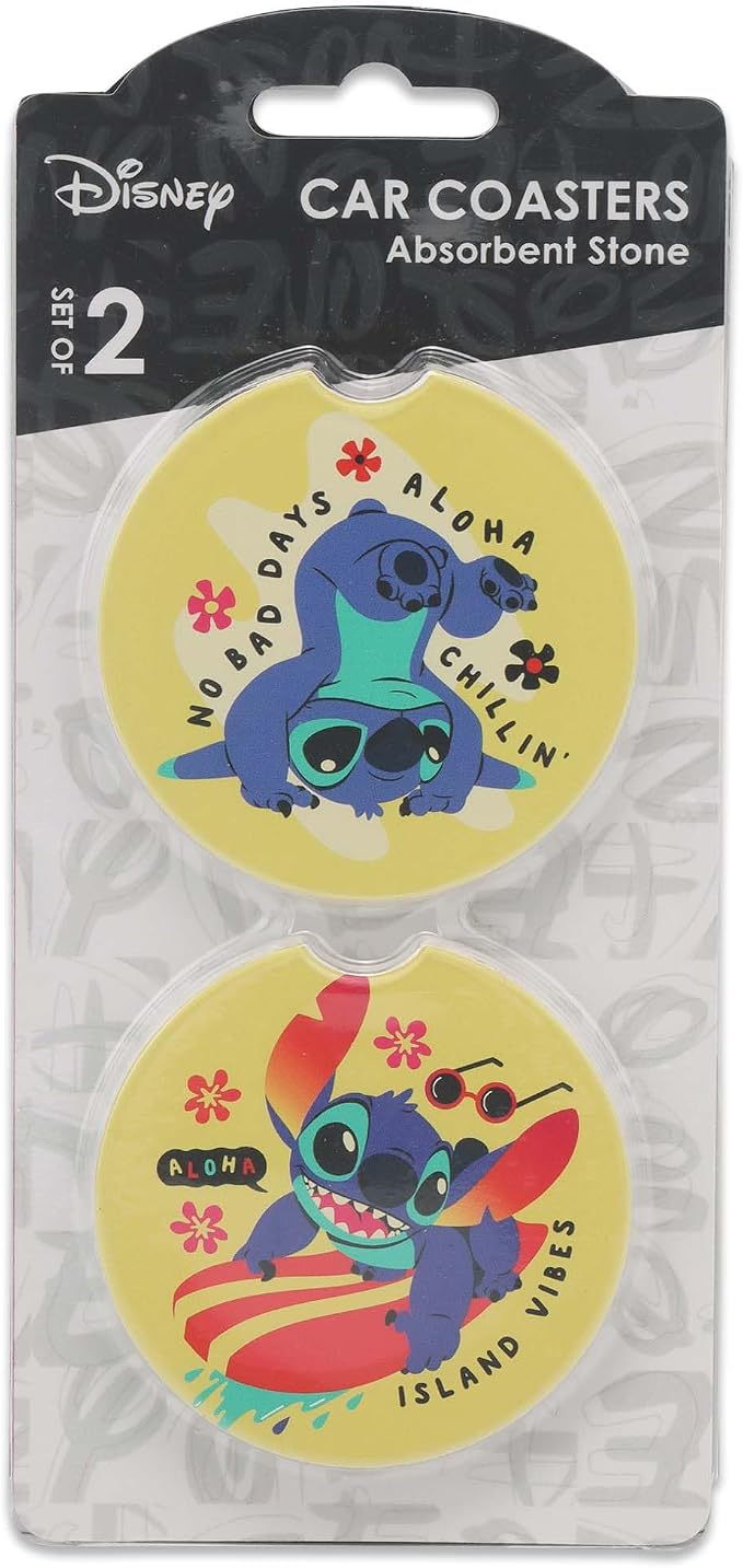 Disney Lilo and Stitch Tropical-Themed Ceramic Car Coasters - Fun Auto Coasters - Set of 2 - Great Gift Idea