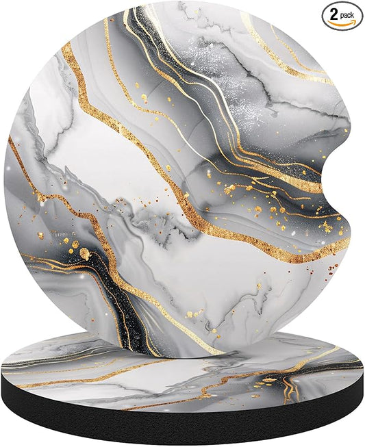 Aiawoxc Car Cup Holder Coasters, 2 Pack Universal Auto Anti Slip Insert Coaster with A Finger Notch, Cute Car Assecories for Women Men, Cup Mat for Most Interior, Gray Marble