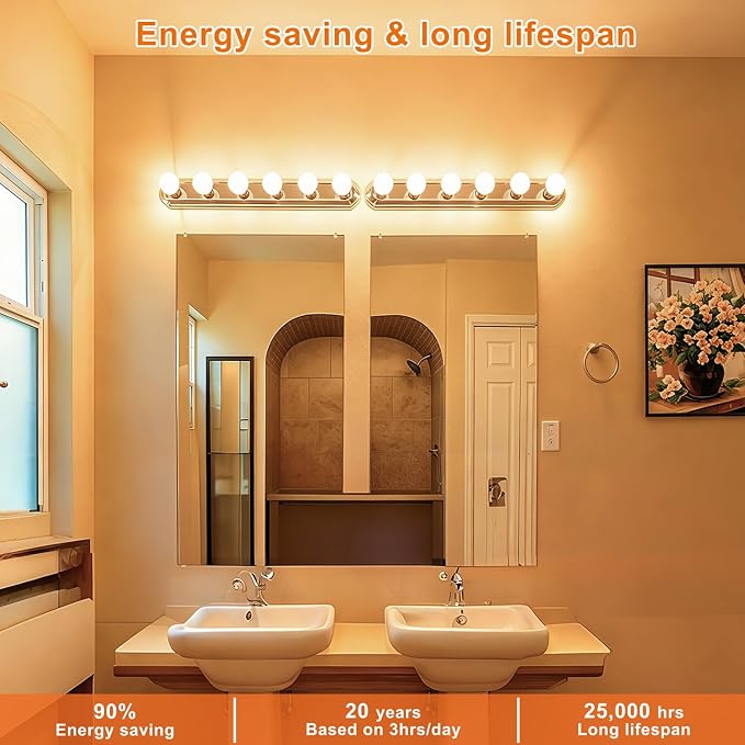 Vinaco Glass G25 led Globe Light Bulbs Dimmable 6W 120V 2700K for Bathroom | 6PCS, Milky Frosted Glass, 60W Eq. 450LM, 360°Beam,Warm White, NO Flicker, High CRI90+, E26 Base, for Makeup Mirror & Pendant