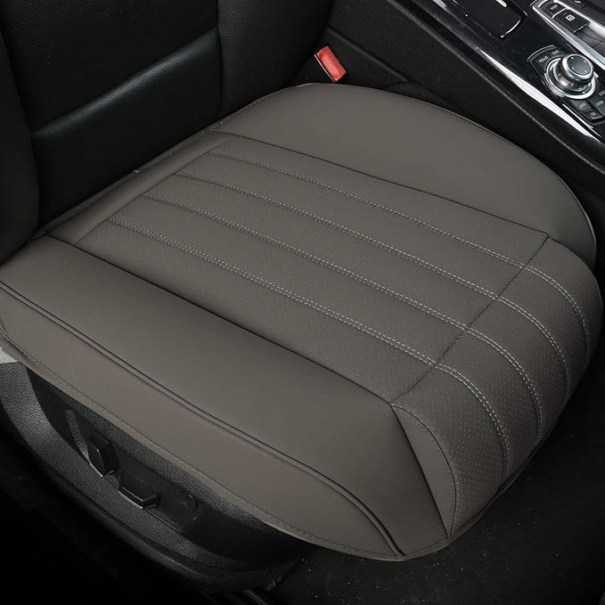 1 PCS Car Seat Cover PU Leather Auto Bottom Seat Protector Cover with Comfort Leg Support Pillow Fit Most Front Driver Seat Width20.86 by deep 20.86 inches (Taupe with Leg Rest)