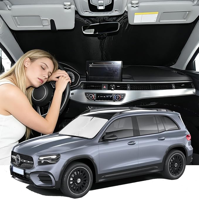 Windshield Sunshade for Mercedes Benz GLB 2020-2025 2026 Sun Shade | Upgrade 4 Layers Custom Fit Benz GLB Car Window Shade Front Sun Visor Blocks UV Rays Keep Cool Car Windshield Accessories