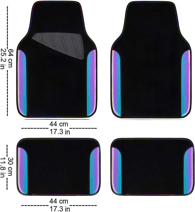 CAR PASS Chameleon Iridescent Reflective PU Leather&Waterproof Universal Carpet car Floor mats,Fit for 95% Suvs,Sedans,Vans,Trucks&Car Mat for Women(Reflective Color Change)