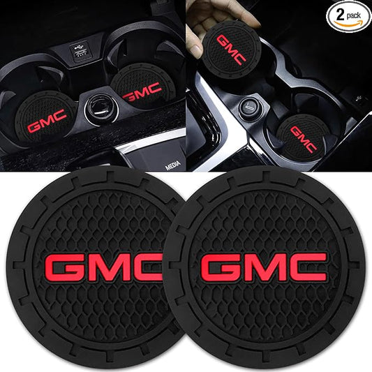 Black Silicone Car Coasters for GMC Sierra Denali Canyon Terrain Yukon Series Non-Slip Car Cup Holder Coasters,Car Interior Accessory for Car Cup Holder 2Pcs 2.75 Inch