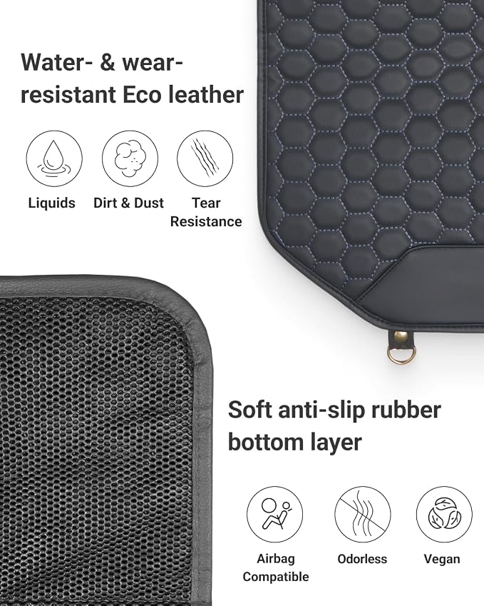 Owleys Set Seat Back Organizer & Car Seat Protector Hexy Waterproof & Non-Slip Protector for Child Car Cushion for Leather and Fabric Seats (Black)