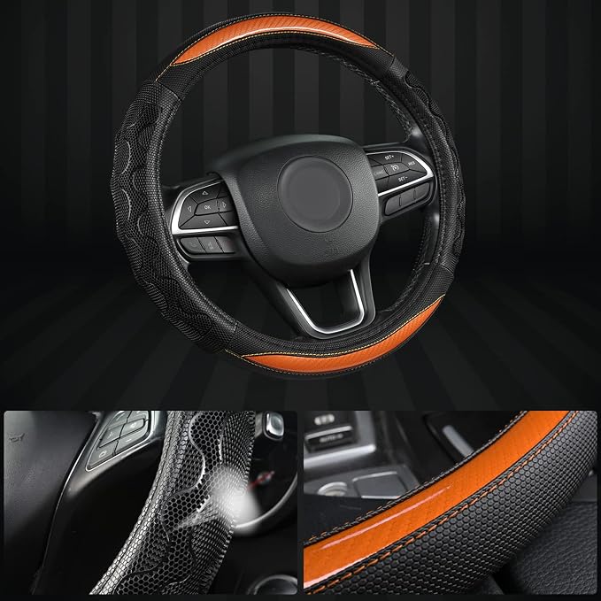 GIANT PANDA Steering Wheel Cover for Jeep Wrangler, Car Steering Wheel Cover for Jeep Grand Cherokee and Cherokee - Orange