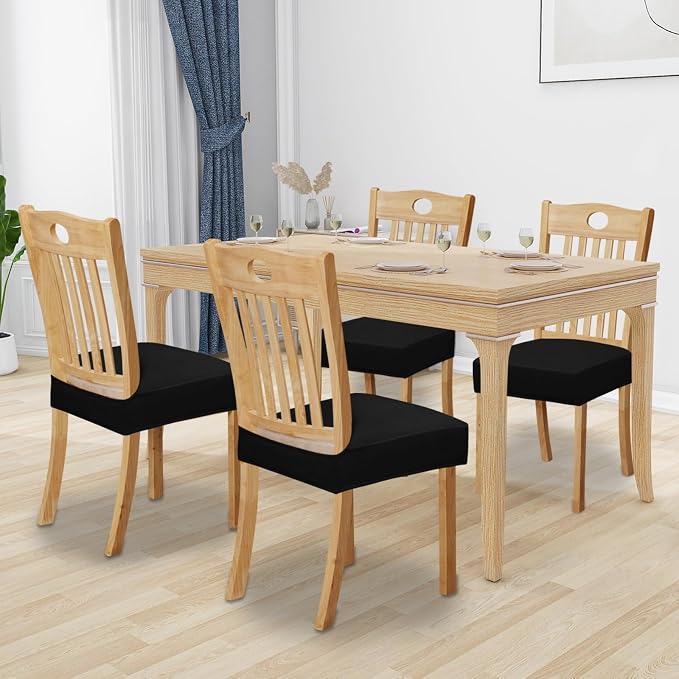 Easy-Going 100% Waterproof Seat Covers for Dining Room Chairs Set of 4, Stretch Chair Seat Slipcovers Protector Removable and Washable Kitchen Dining Chair Covers, Black