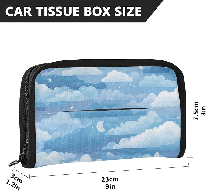Car Visor Tissue Holder Mask Holder for Car, Car Tissue Box Sun Visor Napkin Holder Car Visor Accessories Adjustable Straps Reusable Durable Easy to Install Blue Gradient Cloud and Stars