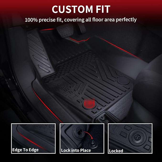LASFIT Full Set Floor Mats for Honda Passport 2026, Extended Door Sill Coverage All Weather TPE Custom Fit Passport Floor Liner Accessories, 1st & 2nd Row & Cargo Mat with Backrest Mat Full Set, Black
