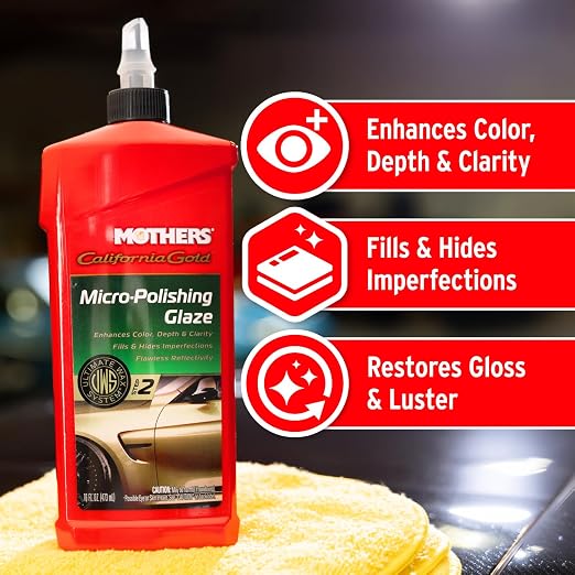 Mothers California Gold Micro-Polishing Glaze, 16 oz. (08100) | Ultimate Wax System Step 2, Adds Vibrance, Depth & Clarity to Paint & Clearcoats, Enhances Reflectivity