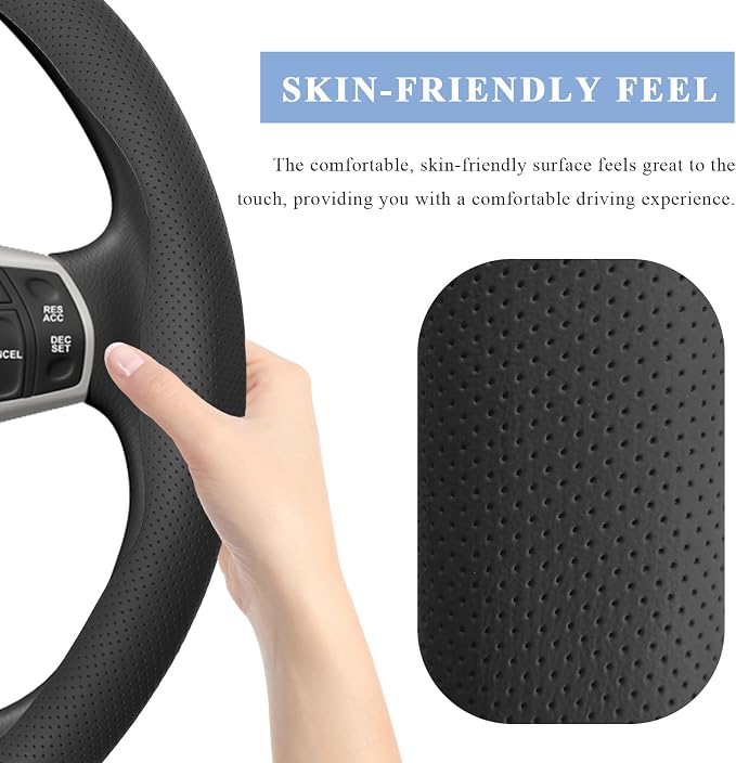 Steering Wheel Cover, 15 Inch Anti-Slip Breathable Steering Wheel Protector Auto Interior Decor, Heat-Resistant Comfort Grip Wheel Cover Universal for Most Cars Trucks SUVs (Black)