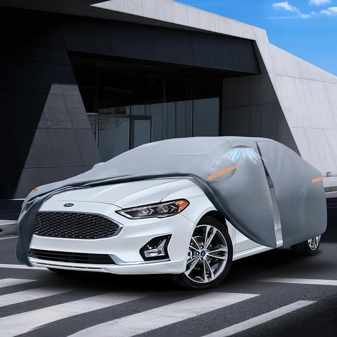 Waterproof Ford Fusion2013/2010/2015(2005-2026) Car Cover with Breathable Vents, [Upgrade] Premium Covers with Cotton Liner and Zipper Door, Sun Rain Snow Dust Uv Protection.(Gift with Towel)