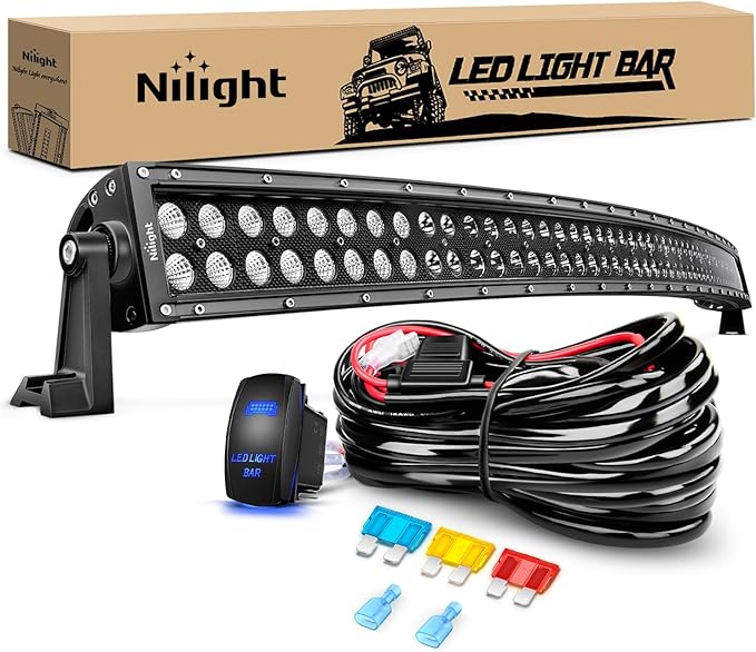 Nilight ZH120 50Inch 50 Inch 288W Curved Spot Flood Combo Bar LED Off Road Driving Light and 1PC 14AWG 12V 5Pin Rocker Switch Wiring Harness Kit-1 Lead, 2 Years Warranty, White