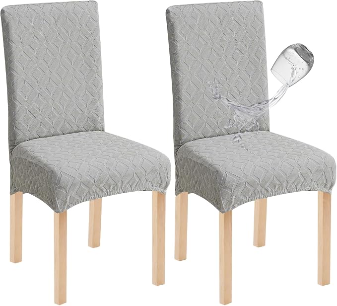 Genina Waterproof Chair Covers for Dining Room Set of 2, Removable Washable Chair Slipcover Protectors, Light Gray