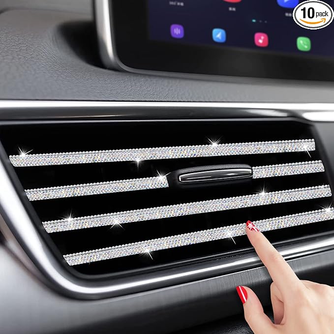 INSAUTO Bling Car Vent Outlet Trim,Sparkle Accessories for Women and Girls,10Pcs Rhinestone Air Conditioner Vent Decoration Strip