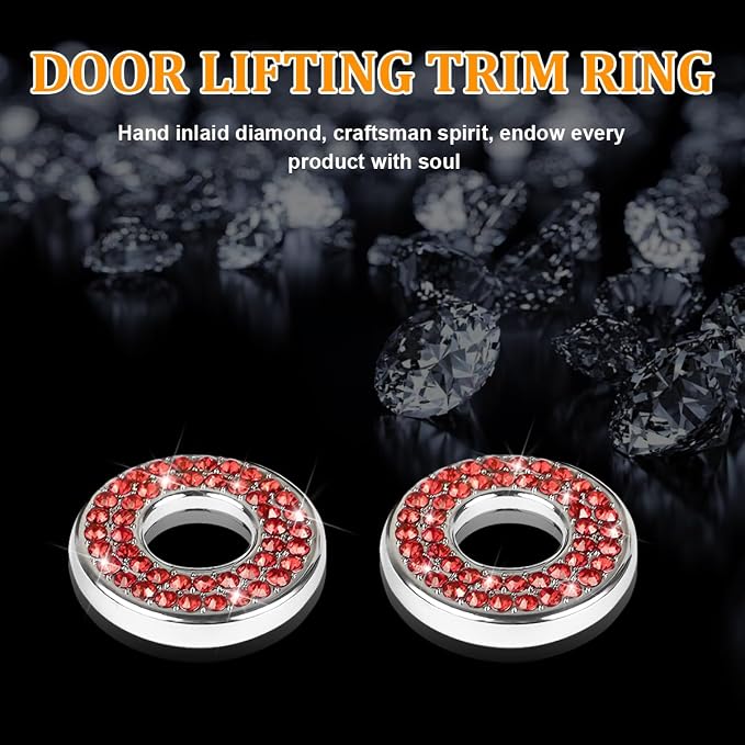 Osilly 4 Pcs Bling Car Inner Door Lock Covers, Crystal Pull Rod Bolt Stickers, Sparkly Rhinestones Auto Door Bolt Decorations, Vehicle Lock Pin Cap Decors for C Class C200L GLC260 C260L (Red)