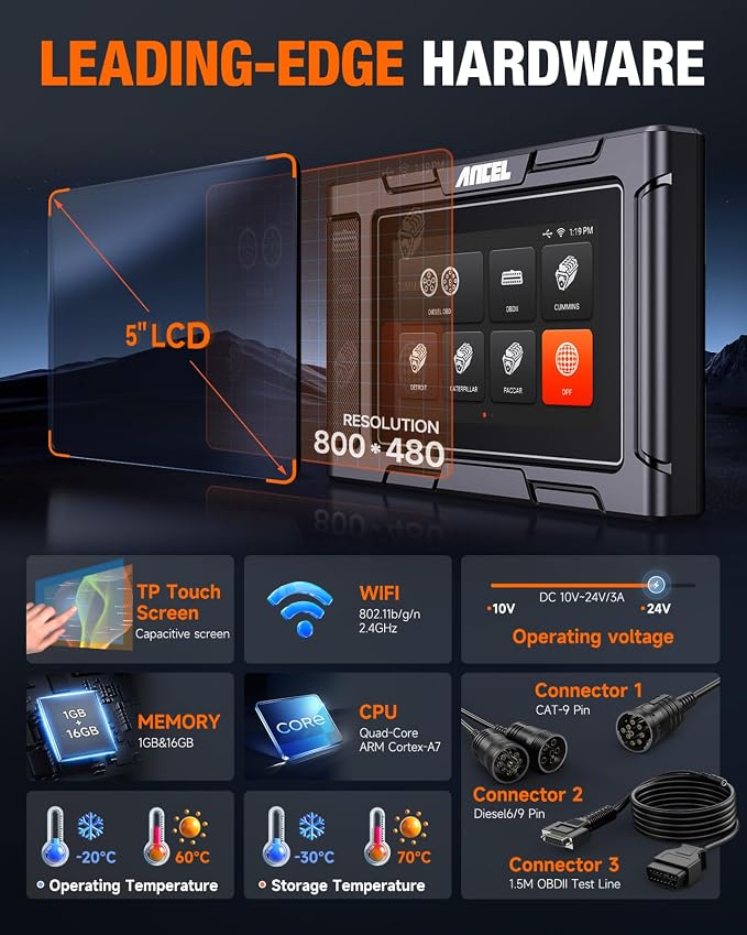 ANCEL HD3400 Pro Heavy Duty Truck Scanner with DPF Regen for Cummins, Paccar, Caterpillar, Detroit, Volvo, Mack and International, Full-System Diesel Scan Tool for 6/9-Pin HDOBD & OBD2 Vehicles