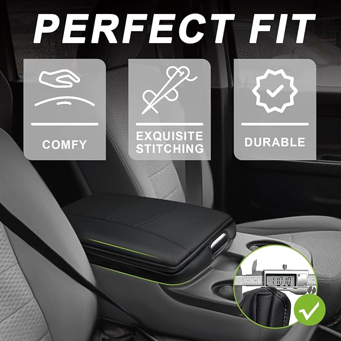 Muslogy Center Console Armrest Cover Fit for Dodge Ram1500 2013-2018 & Ram2500/3500 2013-2026 Accessories, Comfort Armrest Pad Console Lid Cushion Vegan Leather 1-Inch Extra Thick(Jump Seat ONLY)