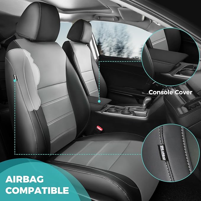 Seat Covers for Honda Civic Sedan 2022-2024 Touring &2025 2026 Hybrid Sport Touring, Faux leather Black Grey Leather Car Seats Cover Full Set for car - Rear Row 60/40 Split Bench - Black Grey