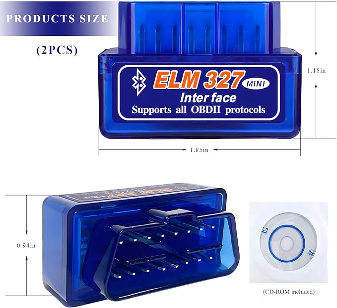 2 PCS ELM327 OBDⅡ Car Auto Diagnostic Scanner, Professional Auto Bluetooth Scan Tool Engine Fault Code Reader, Portable Vehicle Interface Adapter Check Engine Light Code Reader