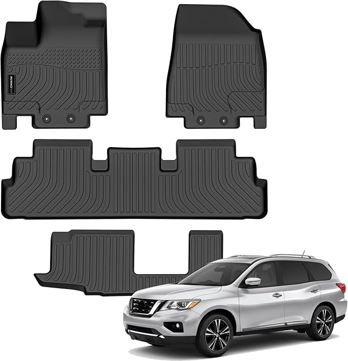 Auxko All Weather Floor Mats Fit for Nissan Pathfinder 2022-2025 2026(8 Seaters) / Infiniti QX60 (7 Seaters) TPE Rubber Liners Set All Season Guard Odorless Anti-Slip Floor Mats