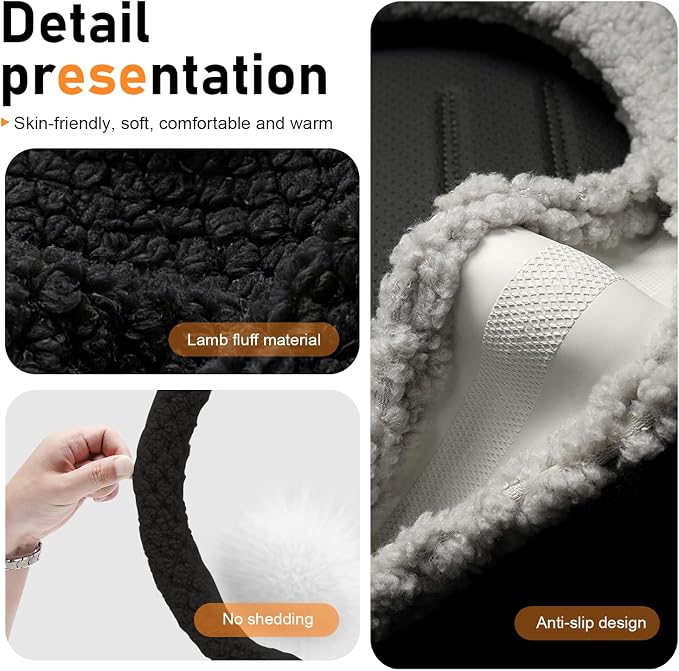 Fuzzy Warm Steering Wheel Cover for Winter, Soft Faux Lamb Fleece with Anti-Slip Inner Ring, 14.96" Inner Diameter Cozy Protective Driving Cover, Universal for Most Cars (Black)
