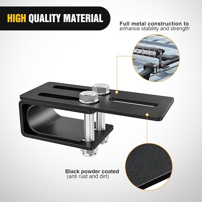 Nilight LED Light Bar Bracket Non-Slip Light Clip Mounting Brackets for SUV, Off-Road, Vehicles with Luggage Racks Black