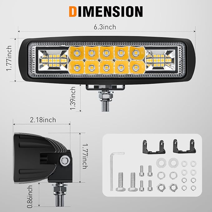 Nilight 6 Inch Yellow LED Light Pods 2 PCS 60 W | Flood Spot Combo Beam Off Road Work Driving Fog Lighting for 12V 24V ATV UTV Pickup Truck Tractor Boat