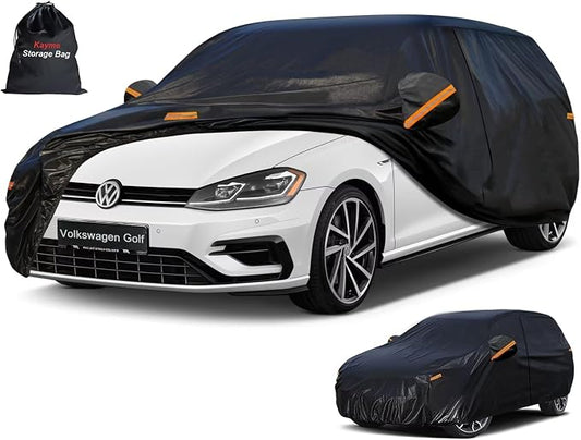 Kayme 7 Layers Hatchback Car Cover Custom Fit for Volkswagen Golf (1997-2026), Waterproof All Weather for Automobiles,Rain Sun UV Protection.Black