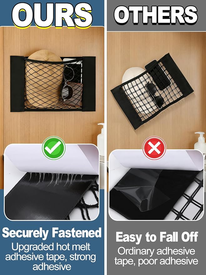 Bigmeta 4PCS RV Cargo Storage Mesh Net, Elastic Stretchable Netting Pocket with 8 Adhesive Strip Wall Sticker for SUV, Truck(15.4 x 9.4 Inch)