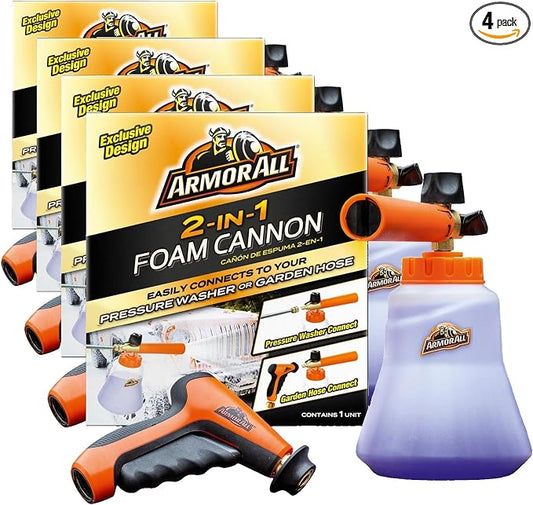 Armor All 2-in-1 Foam Cannon Kit - Car Wash & Detail Cleaning Kit for Power Washers, Garden Hoses, Foam Applicator & Adaptor, Gifts for Men (Pack of 4)