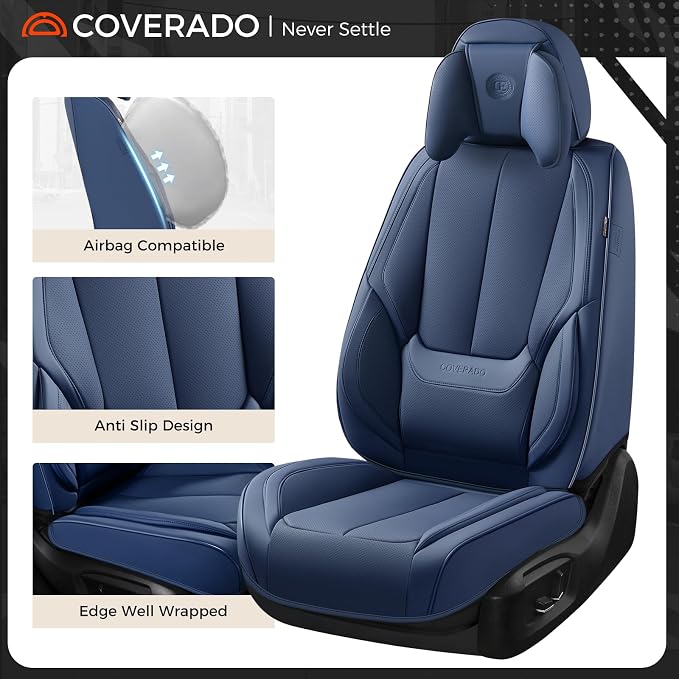 Coverado Car Seat Covers, Seat Covers for Cars, Waterproof Leather Auto Seat Protectors, Leather Car Seat Cushion, Car Interiors Accessories Universal Fit for Most Cars