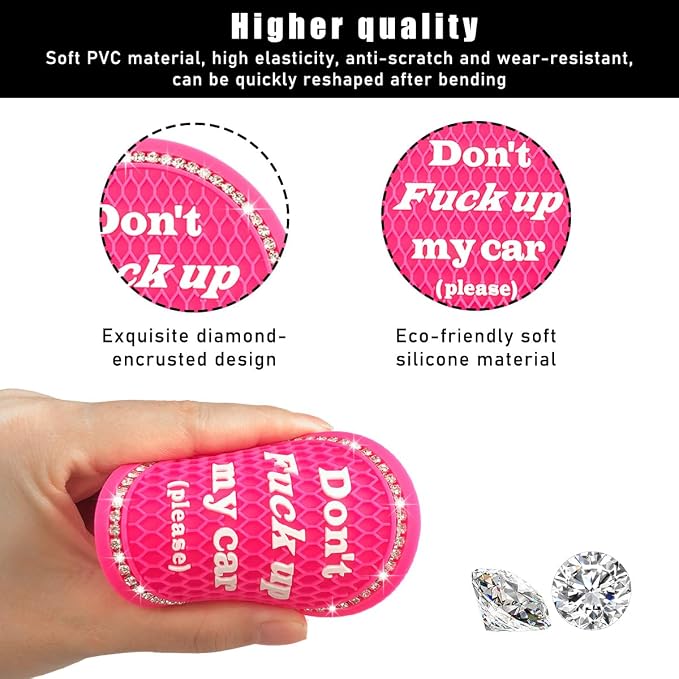 Ziciner 2 Pack Bling Car Cup Holder Coaster, 2.75 Inch Anti-Slip Auto Insert Cup Coaster, Crystal Car Drink Cup Mat Perfect for Women Girls, Universal Interior Decor Accessories (Rose Red)