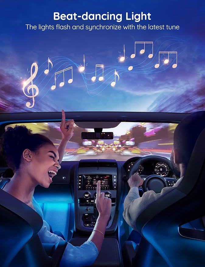 Govee Car LED Lights, RGB Smart Car Interior Lights, App Control | DIY Mode and Music Mode, 2 Lines Design LED Lights for Cars with Car Charger, 12V