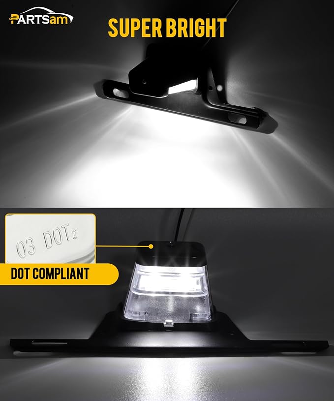 Partsam LED License Plate Light Chrome Waterproof 12V DC License Tag Light with Holder Drainage Hole Steel Bracket Mount ABS Housing AS Lens for Trailer Truck Pickup UTV ATV RV Boat 12V DOT Compliant