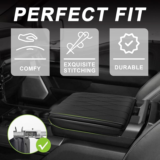 Muslogy Center Console Armrest Cover Fit for Ford F-150 F150 2021-2025 2026 Accessories, Comfort Armrest Pad Console Lid Cushion Vegan Leather 1-Inch Extra Thick(WorkSurface ONLY)