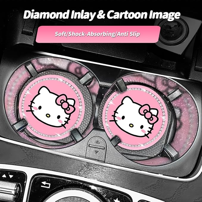 2PCS Cute Kitty Cup Holder Coasters, Black Silicone Anti-Slip Car Coasters,Car Cup Pads,Universal 2.75 Inch