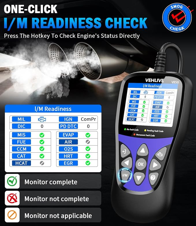OBD2 Scanner Diagnostic Tool, VEHLIVE V860 Car Code Reader for Check Engine Light with Reset, I/M Readiness, Battery Tester, Live Data, CAN Diagnostic Scan Tool for All OBDII Vehicles After 1996