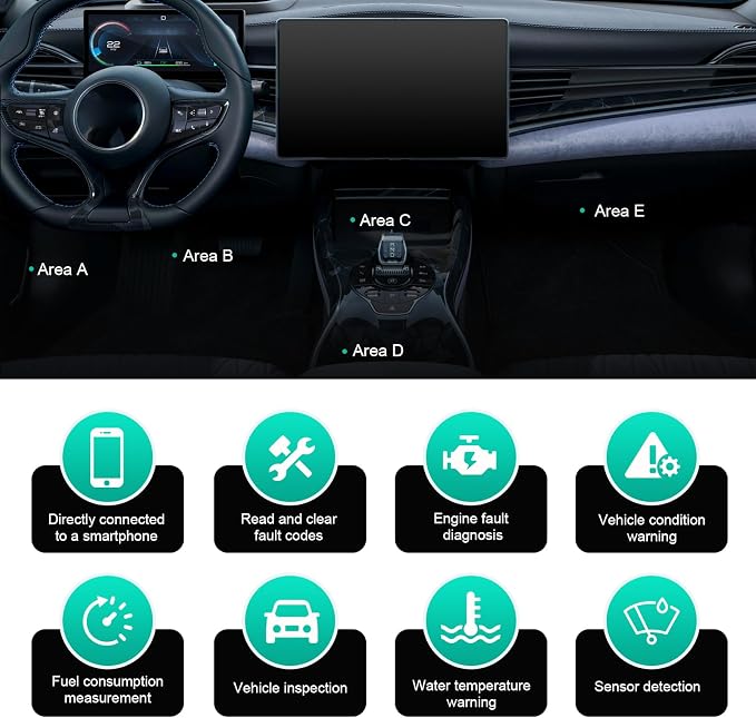 Car Bluetooth OBD2 Diagnostic Tool, Plug and Play Real-time Code Reader, Reset and Clear Engine Light Scanner with Exclusive App, Universal Mini Monitor Device for Most Phone Systems (Black)
