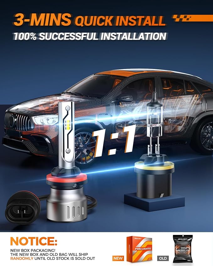 SEALIGHT 880 LED Fog Light Bulbs, 12000LM 893 899 880 885 Fog Lights LED Bulbs 600% Brightness Upgrade, 1:1 Size 100% Successful Installation for Trucks Cars, Interior Lighting, Pack of 2