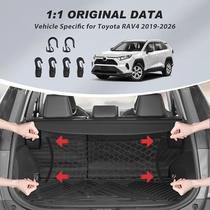 Karltys Cargo Net for Toyota RAV4 2019-2025 Trunk Net | Envelope Style Elastic Mesh Net | Heavy Duty Metal Hooks | Toyota RAV4 Accessories