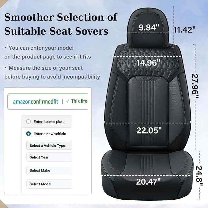 Coverado Seat Covers, Car Seat Covers Front Seats, Black Seat Cover, Waterproof Car Seat Cushion, Front Car Seat Covers Leatherette Car Seat Protector Universal Fit Most Cars