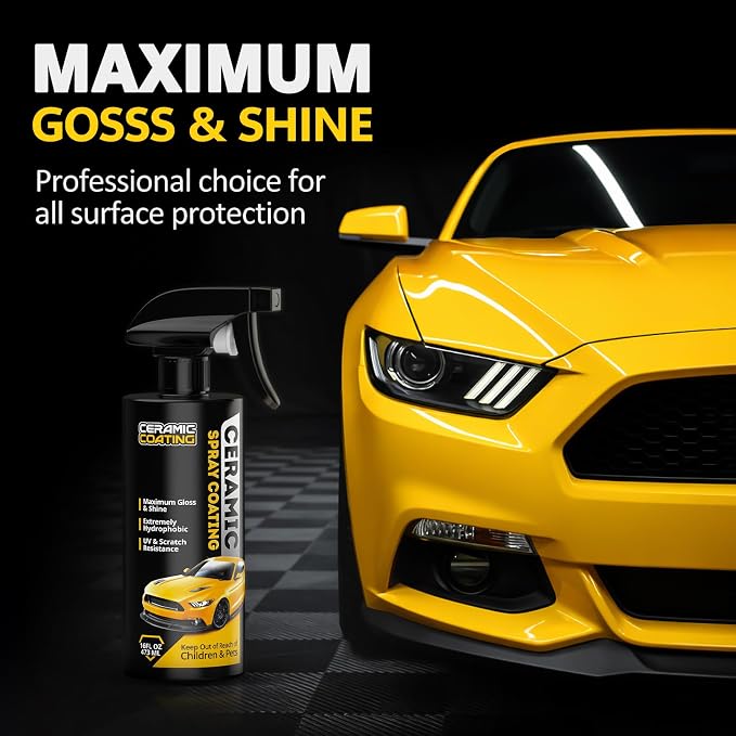 Hydrophobic Ceramic Coating Spray 16oz | UV & oxidation resistance, water beading, high gloss, safe for paint glass plastic wheels, easy rinse wipe, resists dirt