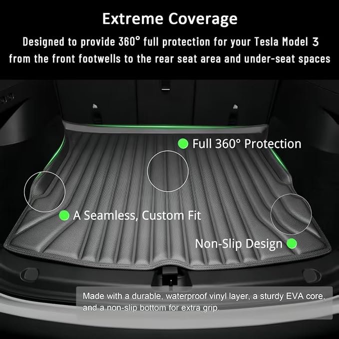SUPER LINER Floor Mats & Cargo Liners Compatible with 2024-2026 Tesla Model 3 Highland, All-Weather Full Cabin Protection System, Premium Soft Mat Set for Floors, Trunk, Frunk & Seatbacks
