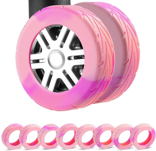 8Pcs Luggage Wheel Covers, Travel Accessories (Gradient Soft Pink & Purple) | Wear-resistant & anti-noise silicone covers. Fits 2-2.4" wheels. Protects suitcase wheels. Travel essential for suitcases